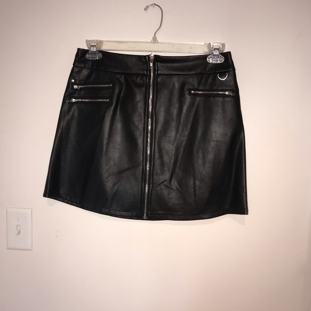 Black leather mini skirt
